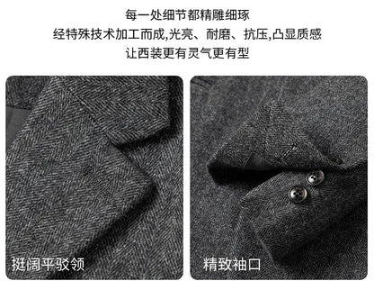 Autumn Winter Thicken Warm 50% Woolen Men Suit Jacket Retro Style Fashion Business Slim Fit Casual Wedding Groom Coats Tailcoat