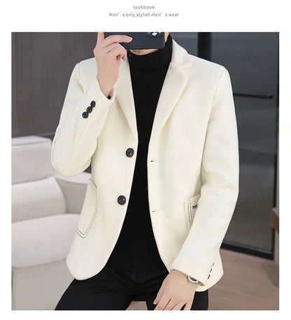 Blazer Men Fashion, Business Gentleman, Groom, Professional Gentleman, Fitted, Casual, Woolen and Cotton Dress, High-end Blazer