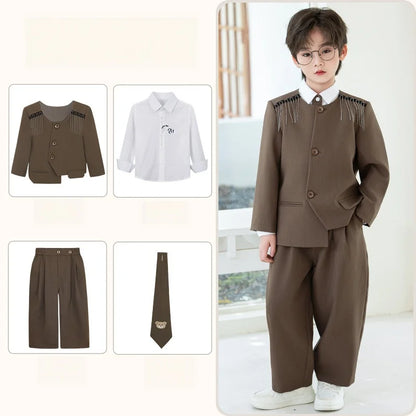 Children's New Chinese Style Clothing Set Fower Boys Baby's First Birthday Party Dress Kids Host Catwalk Performance Costume