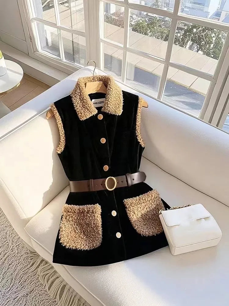 British Fashion Office Lady Black Patchwork Blazers Vest Spring Autumn Sleeveless Jackets Women Temperament Formal Slim Fit Top