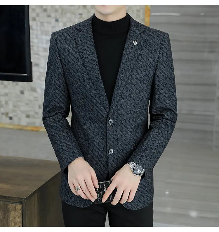 M-8XL Blazer Men's Business Gentleman Korean Wedding Fashion Trend, Slim Fit, Versatile, High-end Casual, Woolen Blazer