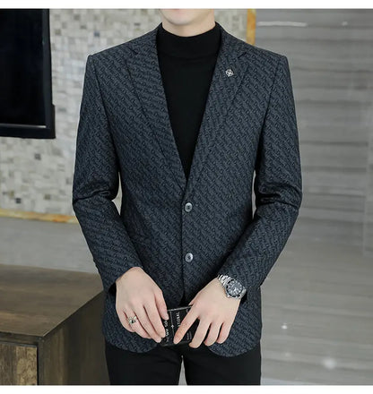 M-8XL Blazer Men's Business Gentleman Korean Wedding Fashion Trend, Slim Fit, Versatile, High-end Casual, Woolen Blazer