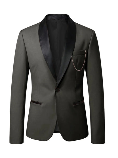 Men's Slim Fit Tuxedo Blazer Satin Shawl Collar One Button Formal Business Suit Jacket for Wedding Prom Party For Spring Summer