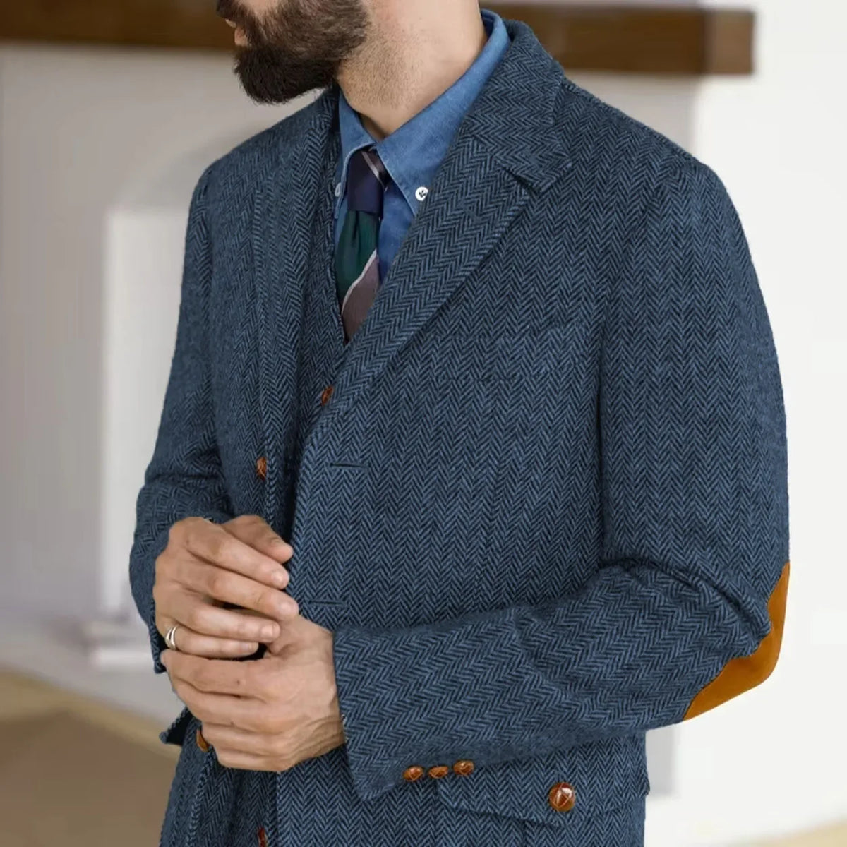 Herringbone Tweed Tweed Hunting Casual Blazers Autumn/Winter Vintage British Men's Suit Jacket Fashionable Gentleman Wedd Attire