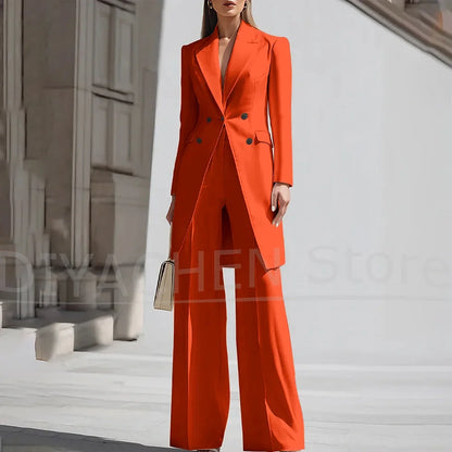 Luxury Women Pants Sets 2 Piece Chic Peak Lapel Double Breasted Outfit Fashion Elegant Daily Casual Party Office Lady Suits