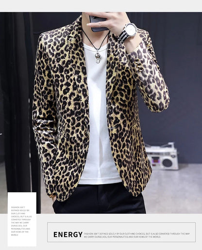 Blazer New Men's Fashion Business Gentleman Wedding British Style Banquet Leopard Print Luxe Handsome Outdoor Casual Blazer