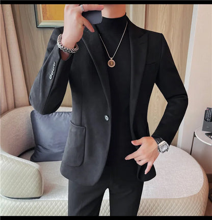 2024 Autumn Winter Men's Suede Suit Jacket High End Business Casual Blazers Slim Fit Wedding Groom Street Wear Social Dress Coat