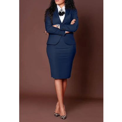 Woman Suits Two Piece Fashion Peak Lapel One Button Blazer with Skirts Elegant Business Casual Formal Office Lady Suits