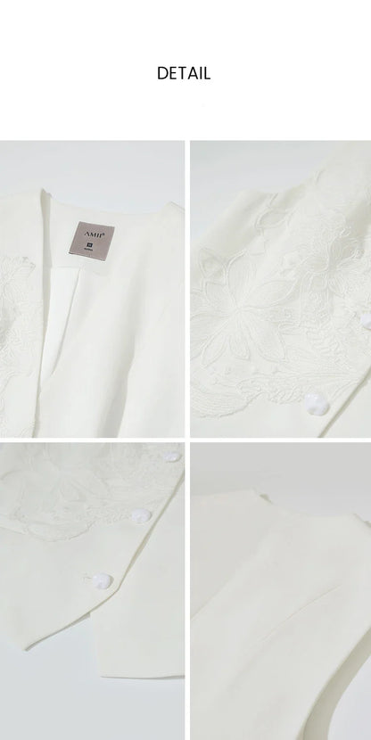 Women's Vest Top 2026 Summer New V Neck Sleeveless Lace Splicing Vest Elegant Office Straight Short Tank For Women 12622027
