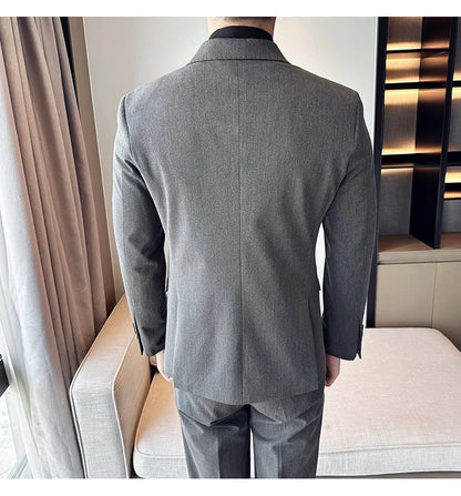 (Blazer + Trousers) Fashion Double Breasted Design Slim Men's Suit Italian Style Luxury Wedding Social Party Tuxedo 2 Piece Set