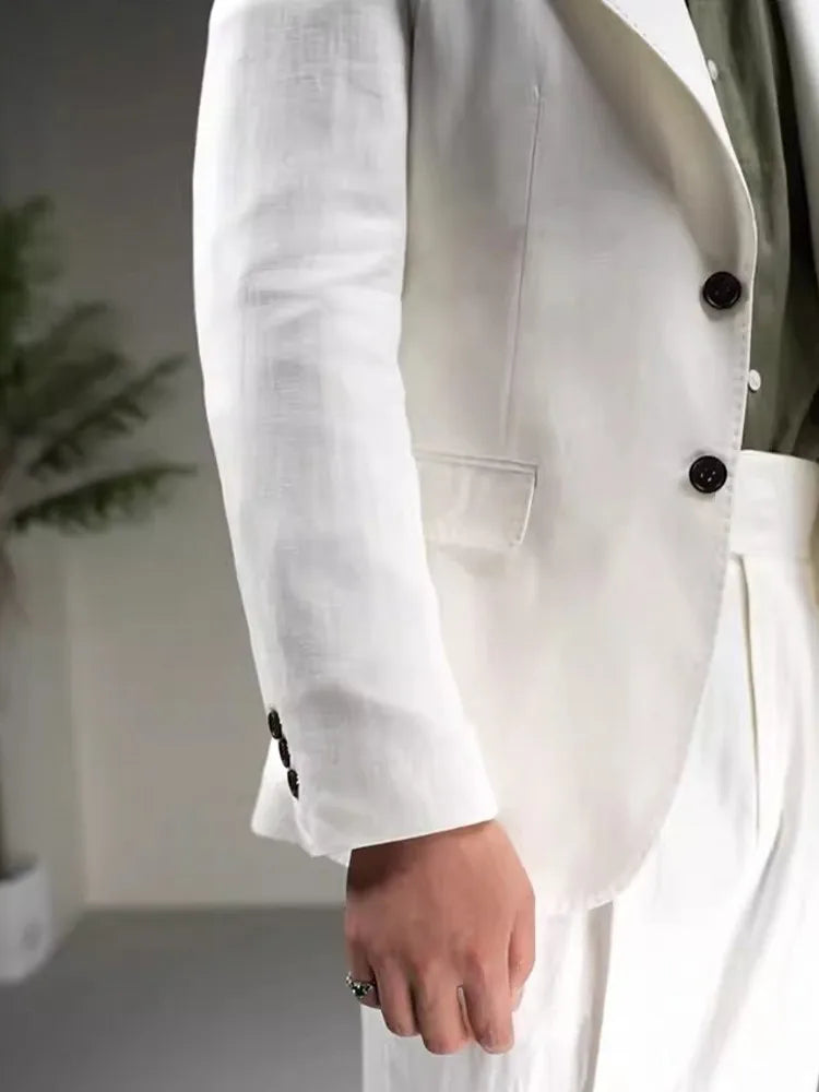 Men's Cotton Linen Two-Piece Suit Set – Slim Fit Business & Wedding