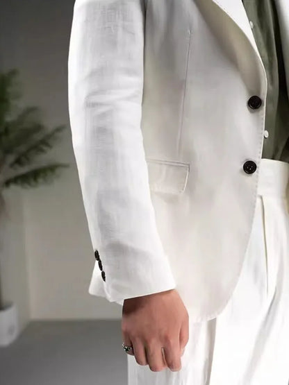 Men's Cotton Linen Two-Piece Suit Set – Slim Fit Business & Wedding