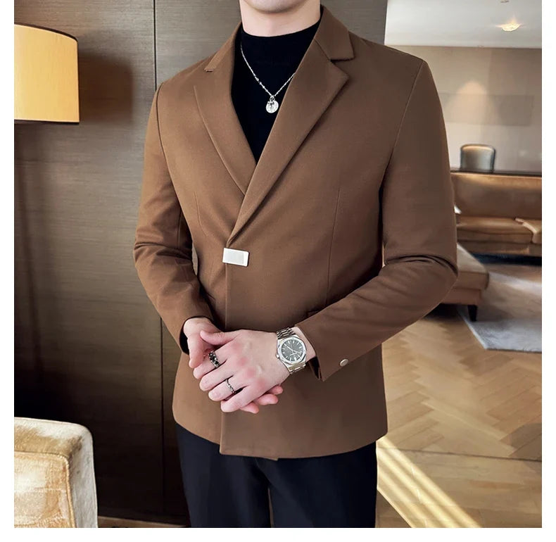 2024 Autumn Winter Men Blazers British Style Woolen Suit Jacket for Men's Business Casual Blazers Wedding Froom Dress Caots