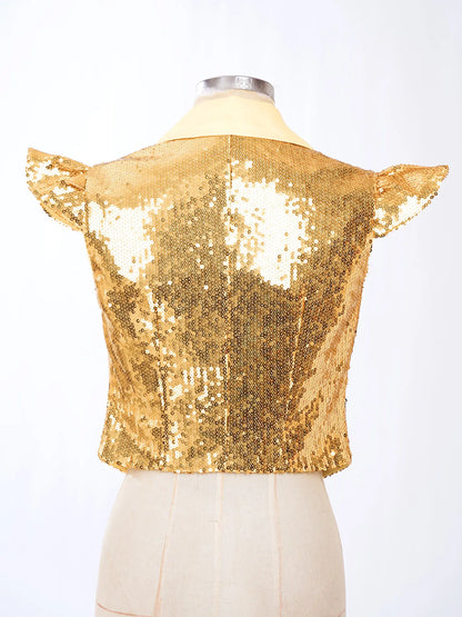 Womens Sparkly Disco Cosutme Sleeveless Vests Sequin Waistcoat for Rave Music Festival Nightclub Jazz Dance Party Dressy Tops