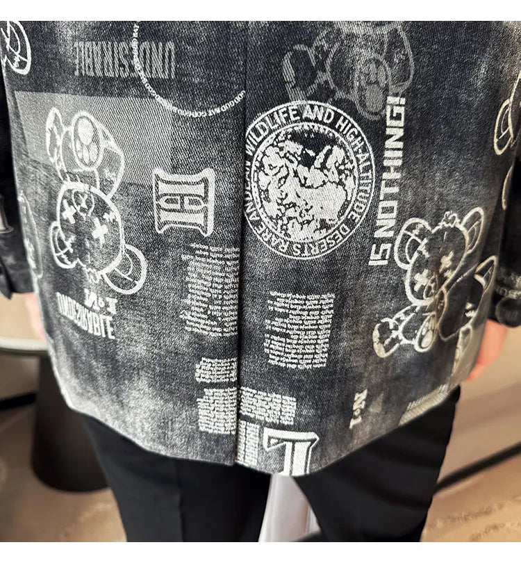 2024 Autumn Winter Jacquard Denim Suit Jacket for Men Fashion Business Casual Blazers Streetwear Social Men Clothing