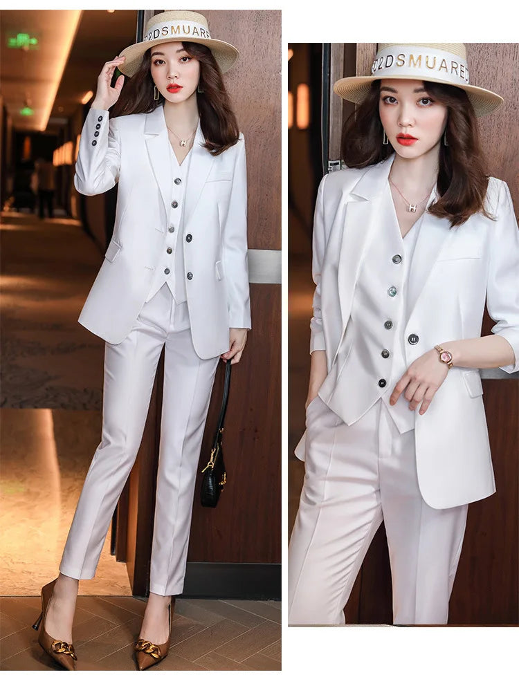 Fashion Elegant Pink High-End Small Business Suit Coat2022Autumn and Winter Elegant Vest Suit Three-Piece Korean Women's Clothin