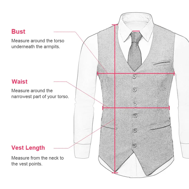Men's Formal Vest Single Breasted Tweed Herringbone for Weddings & Banquets