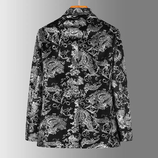Men's Slim Fit Blazer Jacquard Bronzing Print Wedding Party Evening Jacket