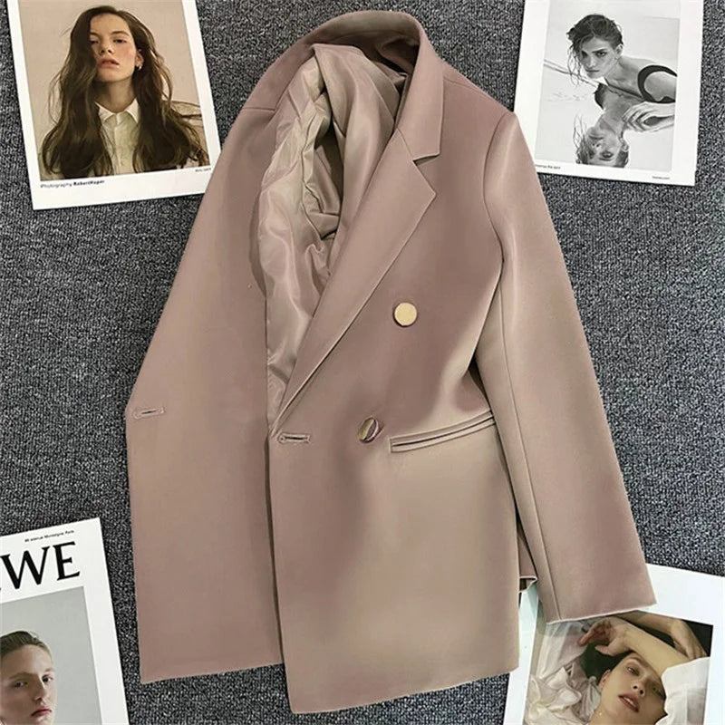 Women's Spring Autumn 2026 Commuter Style Small Suit Jacket Double Row Buttons White Versatile Polyester Fiber Fashion
