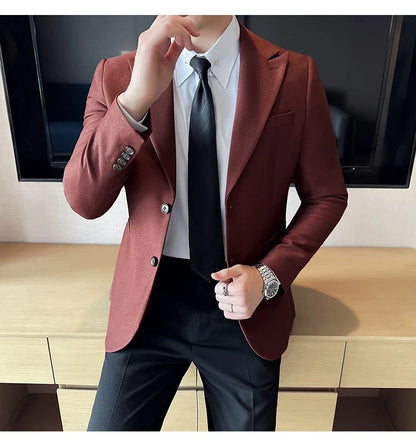 High-end Shiny Business Casual Suit Jacket Men British Style Slim Fit Office Work Men Blazers Wedding Groom Dress Coats 2025