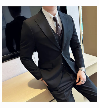 (Jacket + Vest + Pant) Men's Formal Slim Fit Business Work Wedding Stage Tuxedo Fashion Best Men Social Dress Suit 3 Pieces Set