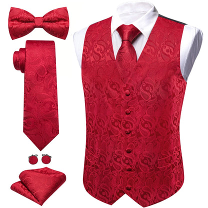 Men's Jacquard Suit Vest Set with Tie, Bow Tie, Pocket Square & Cufflinks – Wedding & Formal