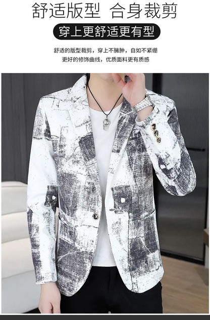 Blazer Men's Business Gentleman Wedding Fashion Versatile Trendsetter Comfortable To Wear Best Man Print Slim and Casual Blazer