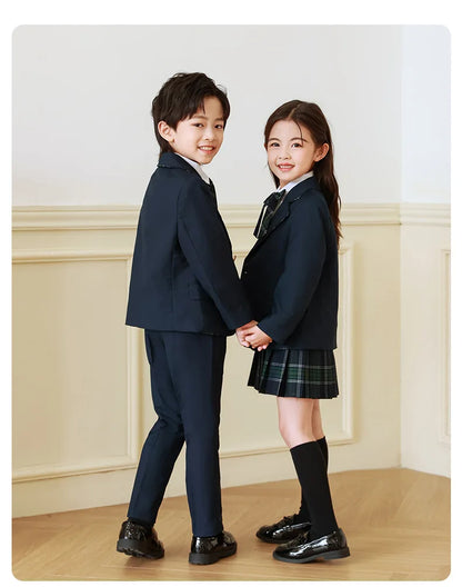 Children British School Uniforms Girls Preppy Jacket Pleated Skirts Boys Blazers Pants Suits Kids Teenage Student Clothes Sets