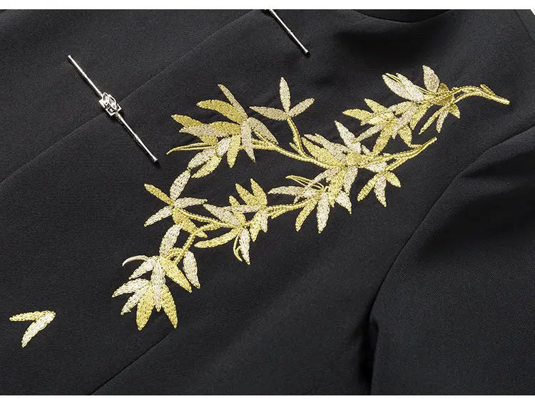 Blazer Hombre Men Luxury Clothing Oversized Chinese Style Golden Bamboo Embroidery Metal Buckle Elegant Suit for Man Jacket Coat