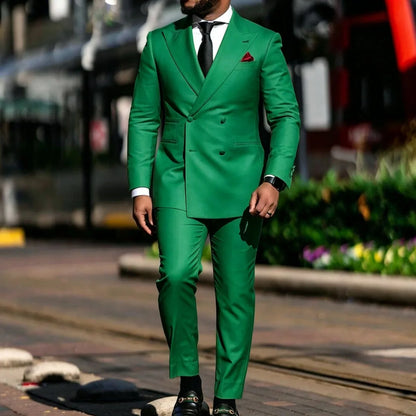 Men Suit Yellow 2 Pieces Double Breasted Solid With Lapel For Wedding Groom Banquet Party Prom Business Work Office Jacket Pants