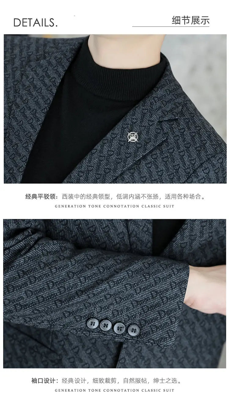 M-8XL Blazer Men's Business Gentleman Korean Wedding Fashion Trend, Slim Fit, Versatile, High-end Casual, Woolen Blazer
