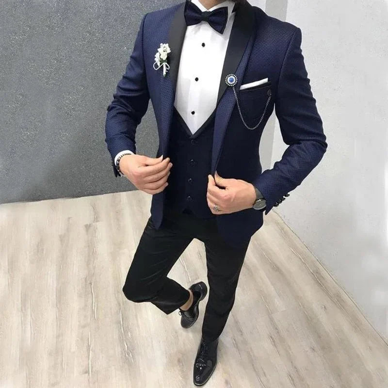 Custom Made Navy Blue Wedding Suits For Men Slim Fit Prom Party Suits Groom Tuxedos 3 Pieces Formal Men Suits Jacket+Pants+Vest