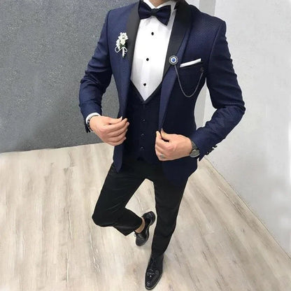 Custom Made Navy Blue Wedding Suits For Men Slim Fit Prom Party Suits Groom Tuxedos 3 Pieces Formal Men Suits Jacket+Pants+Vest