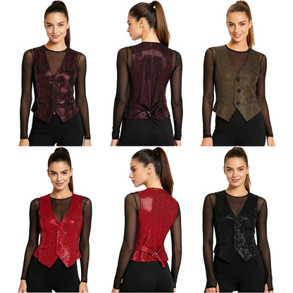 Womens Sleeveless Vests Nightclub Party Tops Sequined Waistcoat Clubwear Music Festival Vest 60s Disco Rave Jazz Dance Cosutme