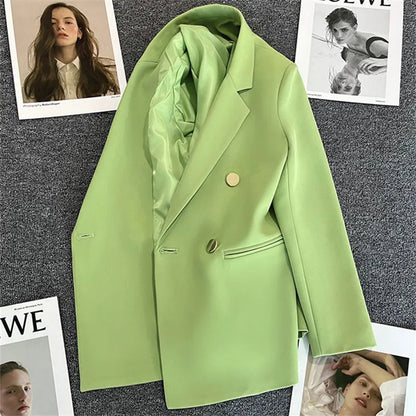 Women's Spring Autumn 2026 Commuter Style Small Suit Jacket Double Row Buttons White Versatile Polyester Fiber Fashion