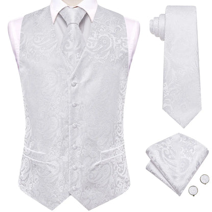 Men's Suit Vest Set – Floral Waistcoat with Tie, Hanky & Cufflinks for Weddings & Formal Events