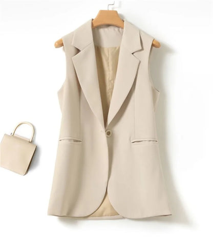New Fashion Korean Women Vest Spring Autumn Suit Vest Sleeveless Jacket Cardigan Slim Fit Waistcoat High Quality Office Clothing