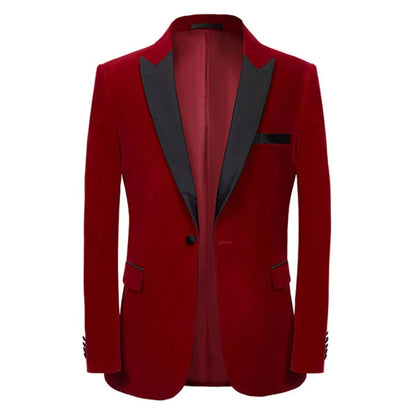 Luxury Red Velvet Dress Blazer Jacket Men One Button Peak Collar Tuxedo Suit Jacket Mens Wedding Groom Party Stage Costume Homme