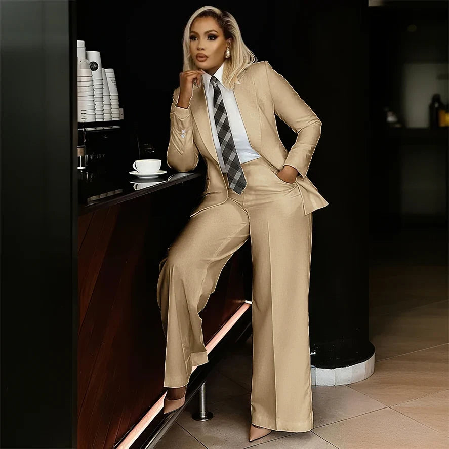White Women's Suits Modern Formal Fashion Single-breasted Peak Lapel Two Pieces (Jacket+Pants) Office Lady Simple Set
