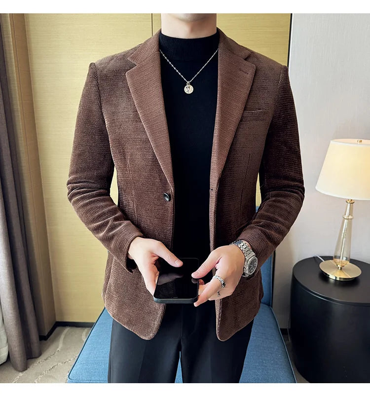2025 Autumn Winter Velvet Suit Jacket Men Casual Business Blazers Wedding Groom Social Banquet Party Formal Blazer Men Clothing
