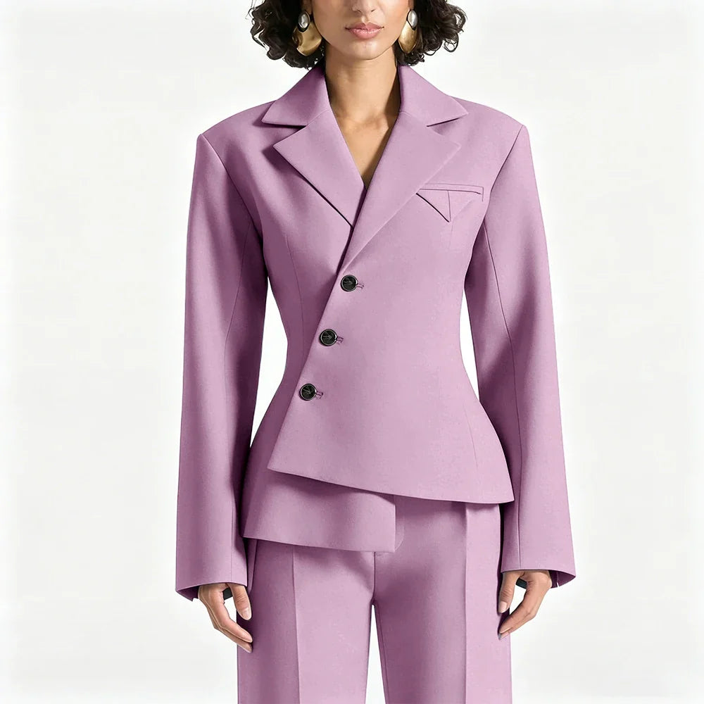 Black Asymmetric Blazer Suit Women's Slim Fit Single Breasted Notch Lapel Set Minimalist Office Modern Casual Workwear Outfit