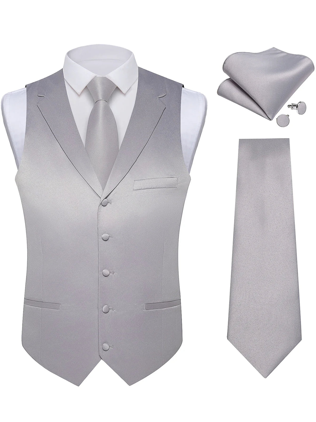 Men's Suit Vest & Tie Set – Solid Color Satin Formal Waistcoat for Weddings and Business