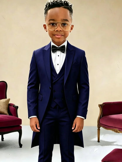 New Boys Long Jacket Vest Pants 3 Pieces Suits Piano Performance Wear Classy Peak Lapel Kid Slim Fit Suit Set For Wedding