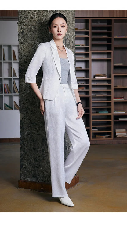 Fashion Office Ladies Blazer and Pants Suit Formal Angola Red Women Jacket Trouser Women Business Work Wear 2 Piece Set