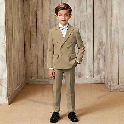 Chic Boys Suit Fashion Double Breasted Peak Lapel Wear Formal Wedding Party Prom Kids Elegant Gentleman Outfit 2 Piece Set