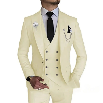 Men's 3 Piece Slim Fit Double Breasted Formal Suit for Wedding Prom Dinner Party - Classic Style