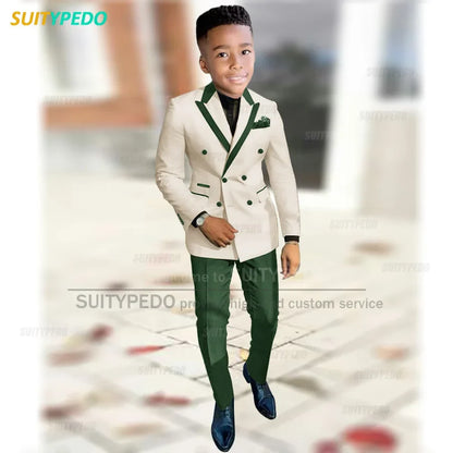Fashion Suit For Boys Evening Dinner Tailor-made High Quality Outfits Fashion Children Double Breasted Blazer Pants Two Pieces
