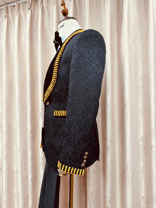 Jacquard Men's Handsome Suit Set 3 Pieces banquet Party Wear Golden Beaded Man Slim Fit Suits Wedding Groom Sets S-3XL Tuxedo