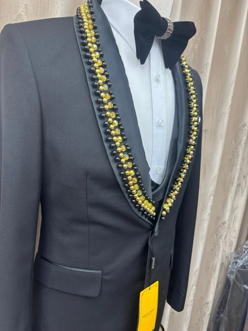 Luxurious Pearls Man Slim Fit Suits 3 Pieces Birthday Party Wear Handsome Shawl Lapel Men's Suit Set Wedding Groom Sets S-3XL