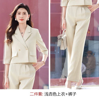 2025 New Fashionable Professional Womens Mid-Sleeve Suit Jacket + Pants. Soft and Comfortable